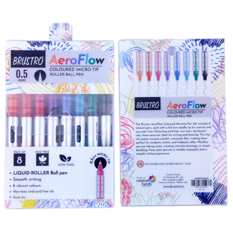 BRUSTRO AeroFlow Coloured Micro-Tip Roller Ball Pen | Tip size - 0.5 mm - Set of 8 |Leakproof, Quick Dry, Acid-Free, Non-Toxic,Fade Resistant,Ideal for Drawing,Doodling, Office, Stationery, School use - Image 5
