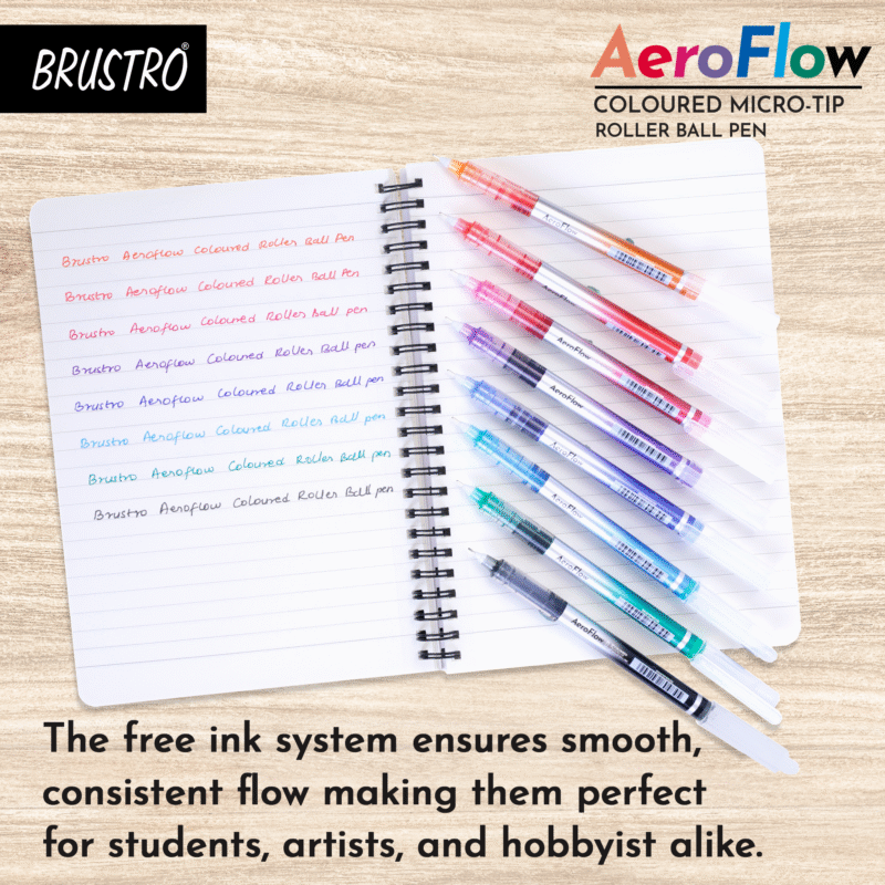 BRUSTRO AeroFlow Coloured Micro-Tip Roller Ball Pen | Tip size - 0.5 mm - Set of 8 |Leakproof, Quick Dry, Acid-Free, Non-Toxic,Fade Resistant,Ideal for Drawing,Doodling, Office, Stationery, School use - Image 6