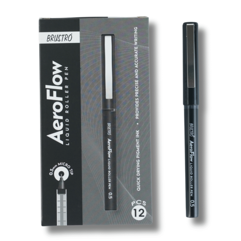 BRUSTRO AeroFlow Liquid Ink Rollerball Pens 0.5 Micro Tip Pack of 12 (Classic Black ink) - Image 6