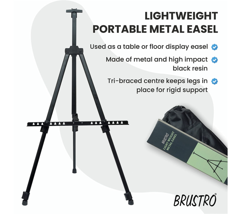 Brustro Artists Portable Lightweight Metal Display Easel with 4 Size Brustro 100% Cotton Canvas Boards. Free Weatherproof Carry Bag - Image 2