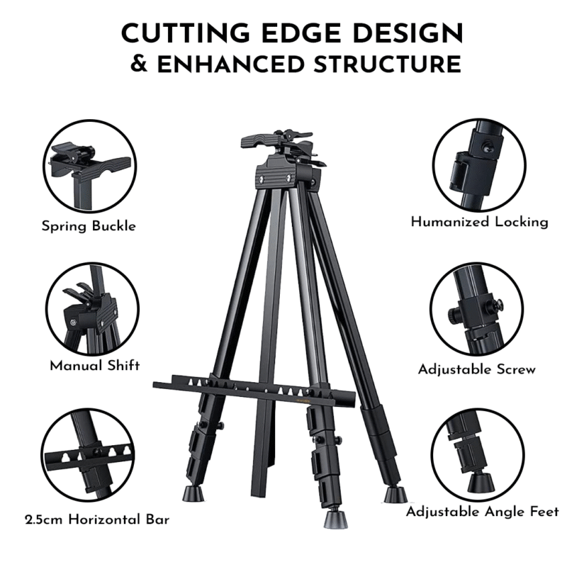 BRUSTRO Artists Lightweight Metal Easel | Holds Canvas from 6" to 32" | Portable, Multifunctional, Foldable, Ideal for Painting Display, field & tabletop with Weatherproof Carry Bag - Image 2