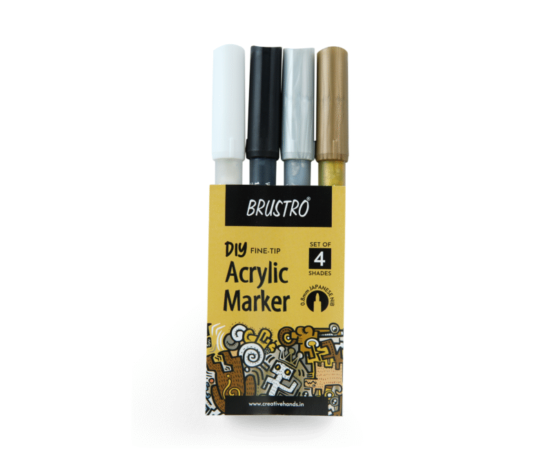 Brustro Acrylic (DIY) Fine Tip Marker Set of 4 – Gold, Silver, Black, White 0.8MM - Image 3