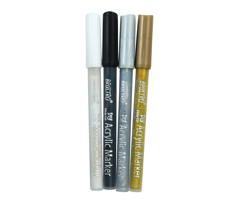 Brustro Acrylic (DIY) Fine Tip Marker Set of 4 – Gold, Silver, Black, White 0.8MM - Image 2