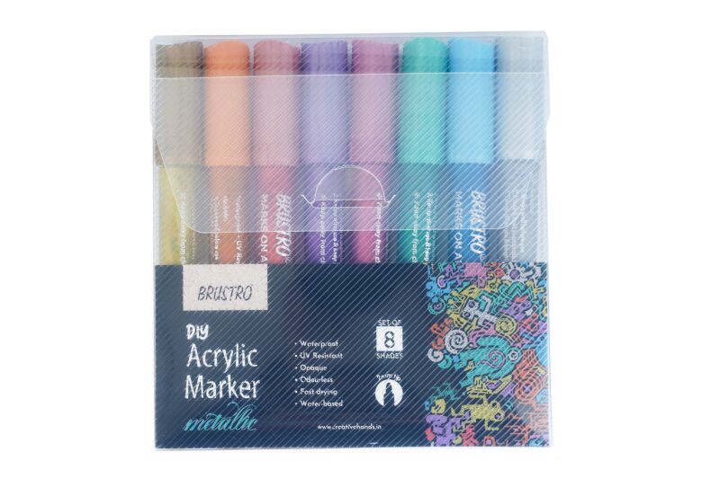 Brustro Acrylic (DIY) Marker Set of 8 (Metallic Shades) for Craftworks, School Projects, and Other Presentations - Image 3
