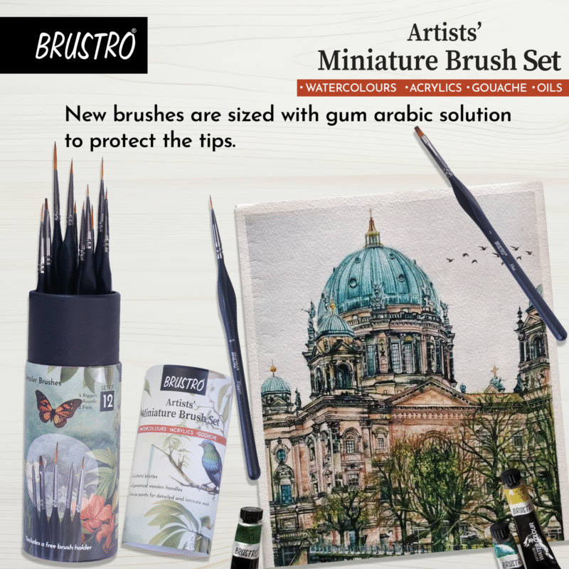 BRUSTRO Artists’ Miniature Precision Brushes - Set of 12 | Synthetic Bristles, Detail Fine Tip | Ideal for Watercolour, Acrylic, Gouache & Oil Colors , Art Painting Tools, Paint Brush Set. - Image 4