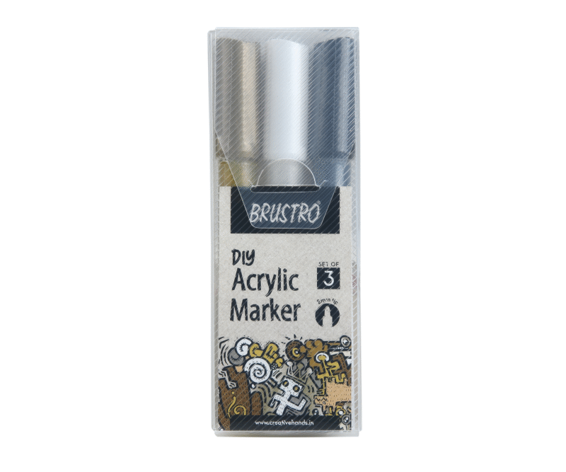 Brustro Acrylic (DIY) Marker Set of 3 - Black, White & Gold - Image 4