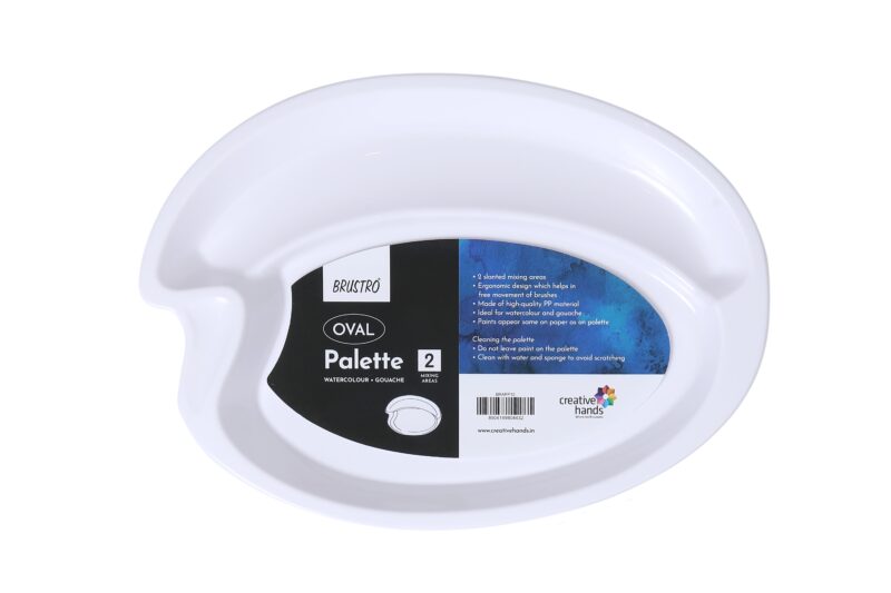 BRUSTRO Artists’ Oval Peel Off Painting Palette for Oil, Acrylic, Watercolour and Gouache with 2 Mixing Areas 24x19 cm - Image 2