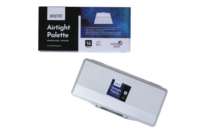 BRUSTRO Artists’ AIRTIGHT Palette 16 Wells for Watercolour and Gouache with a Special Section to Hold 24 Half Pans and a Removable Clear Tray - Image 4