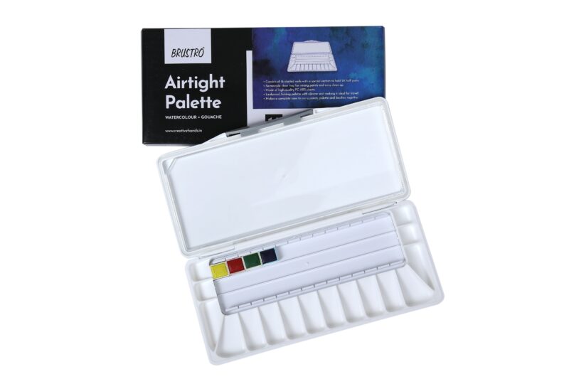 BRUSTRO Artists’ AIRTIGHT Palette 16 Wells for Watercolour and Gouache with a Special Section to Hold 24 Half Pans and a Removable Clear Tray - Image 2