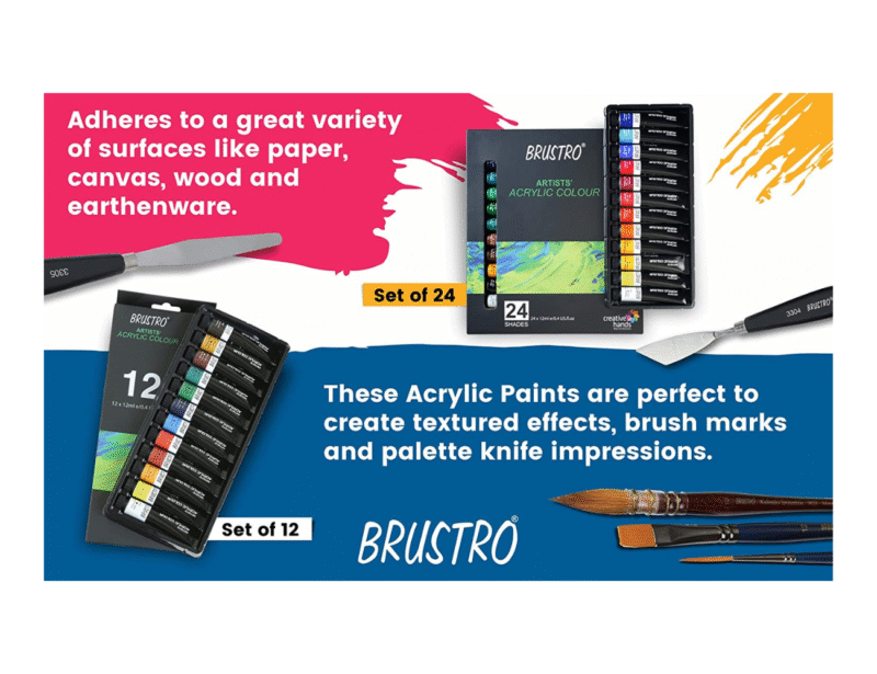BRUSTRO Artists ’ Acrylic Colour Set of 24 Colours X 12ML Tubes with Artists Acrylic Glued Pad 400 GSM, A4-12 Sheets - Image 4