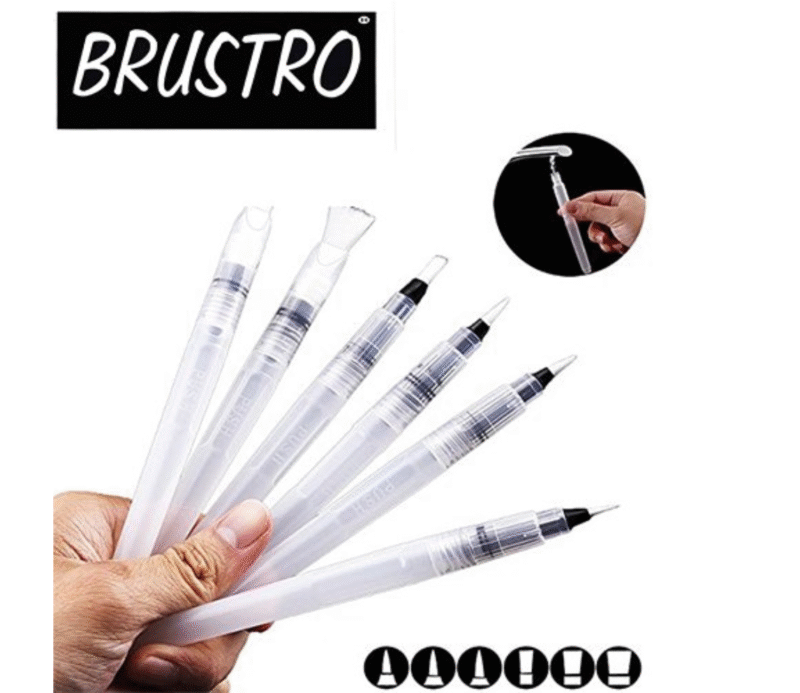Brustro 3 Flat and Round Aqua Squeeze Leak Proof Watercolour Brush Pen with 9 Sheets Paper Cotton CP 300 GSM, 5x7-inch (Assorted) - Set of 6 - Image 10