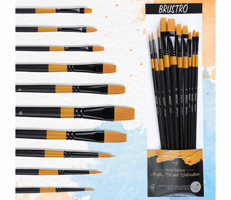 BRUSTRO Artists ’ Acrylic Colour Set of 24 with Gold Taklon Brush Set of 10, Acrylic Paper 400 GSM A4-12 Sheets and an A4 Size Tear Off Paper Palette. - Image 7