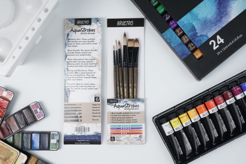 BRUSTRO AquaStrokes Artist Brushes | Set of 6 | Ideal for Watercolour, Gouache, Acrylics, Oil Brush, Synthetic Bristles, Wooden handle | Made for Students and Professionals Artists - Image 6