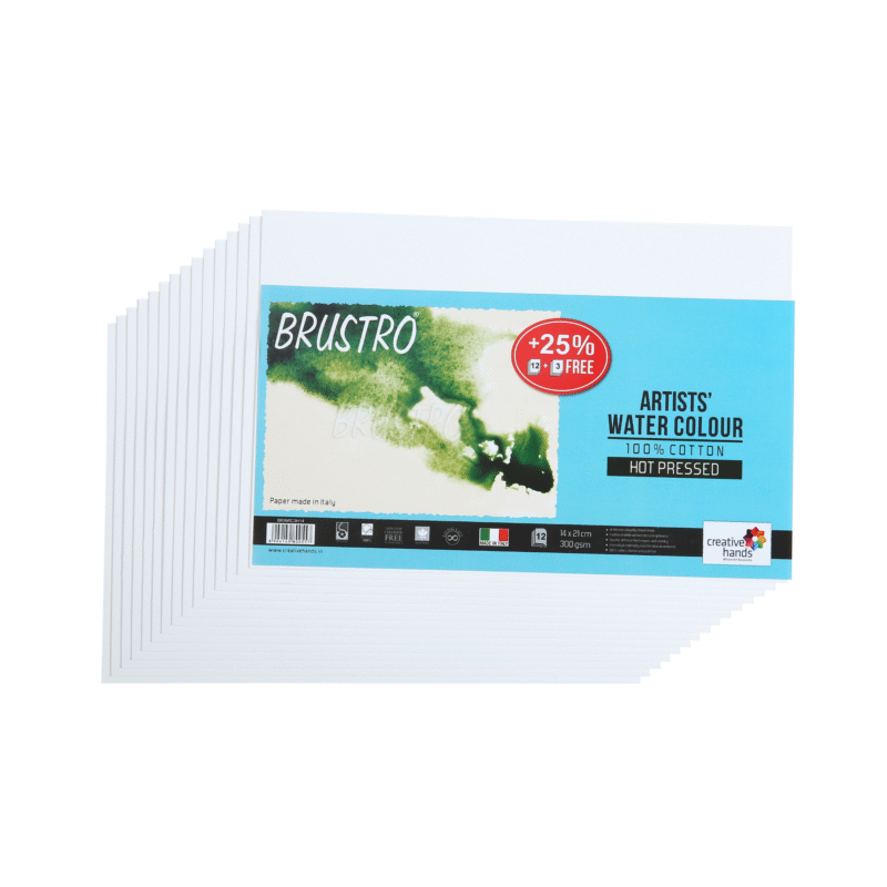 Brustro Artists’ Watercolour Paper 300 GSM 14 cm x 21 cm Hot Pressed (Pack of 12 + 3 Free Sheets) - Image 4