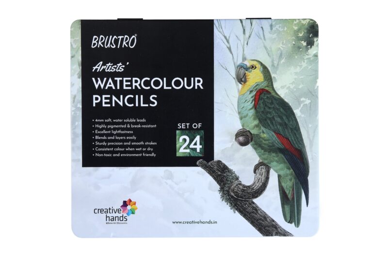 BRUSTRO Artists Watercolour Pencil |Set of 24 (in Elegant tin Box)|Ideal for Artists, Students, Drawing,Colouring,Painting on Paper, water soluble, Professional Quality, Break-resistant,Vibrant Colors - Image 8