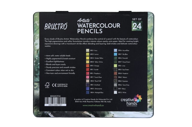 BRUSTRO Artists Watercolour Pencil |Set of 24 (in Elegant tin Box)|Ideal for Artists, Students, Drawing,Colouring,Painting on Paper, water soluble, Professional Quality, Break-resistant,Vibrant Colors - Image 6