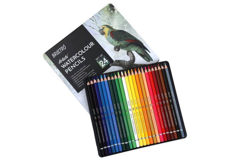 BRUSTRO Artists Watercolour Pencil |Set of 24 (in Elegant tin Box)|Ideal for Artists, Students, Drawing,Colouring,Painting on Paper, water soluble, Professional Quality, Break-resistant,Vibrant Colors - Image 5