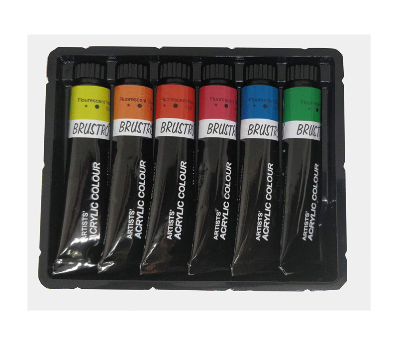 BRUSTRO ARTISTS' ACRYLIC COLOUR SET OF 6 FLUORESCENT COLOURS X 12ML TUBES - Image 5