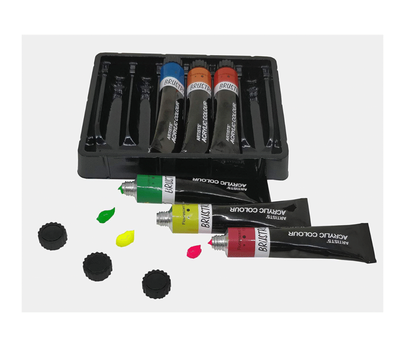 BRUSTRO ARTISTS' ACRYLIC COLOUR SET OF 6 FLUORESCENT COLOURS X 12ML TUBES - Image 2