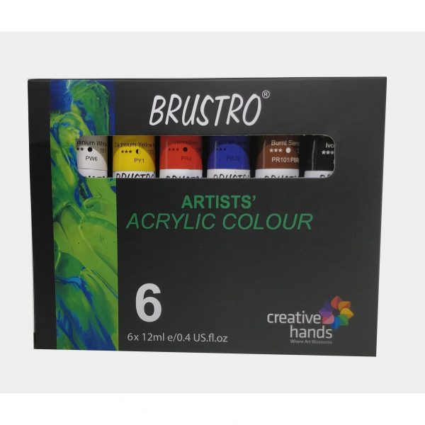 BRUSTRO ARTISTS’ ACRYLIC COLOUR SET OF 6 COLOURS X 12ML TUBES - Image 2