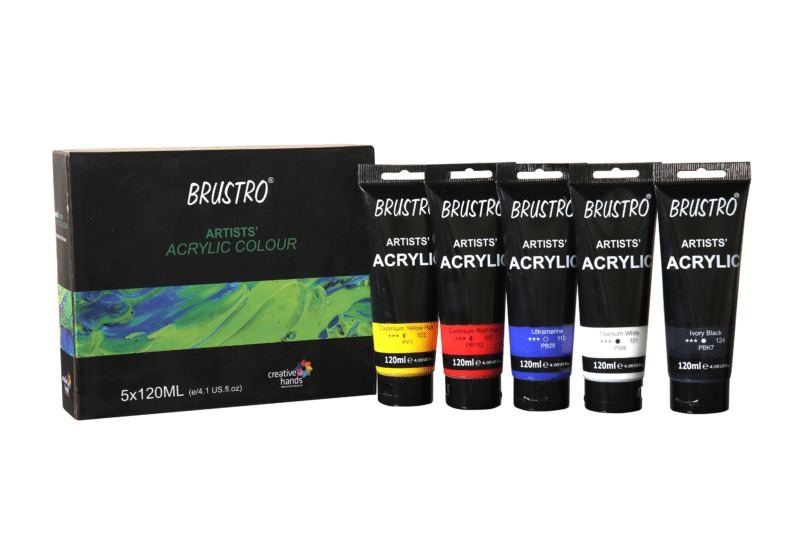 Brustro Artists' Acrylic 120ml, Pack of 5 Primary Shades  (Titanium White, Cad Yellow, Ultramarine, Cadmium Red & Ivory Black) - Image 6