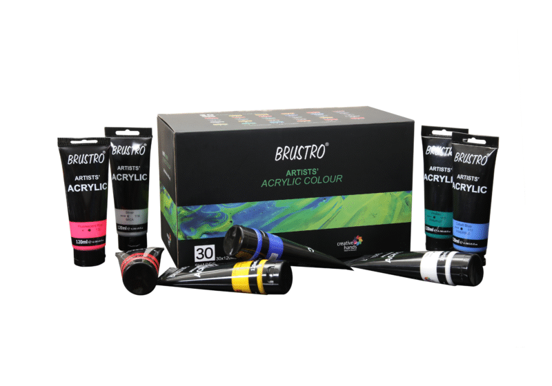 Brustro Artists' Acrylic 120ml, Pack of 5 Primary Shades  (Titanium White, Cad Yellow, Ultramarine, Cadmium Red & Ivory Black) - Image 2