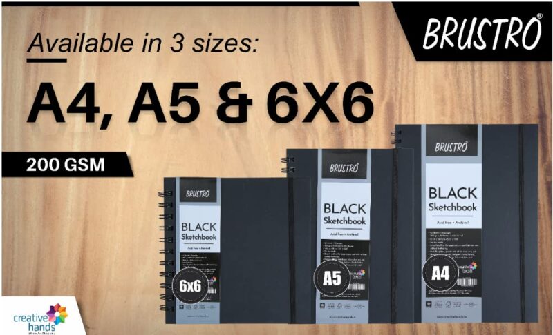 Brustro Black Sketchbook, Wiro Bound, Size A4, 200GSM (40 Sheets) 80 Pages - Image 5