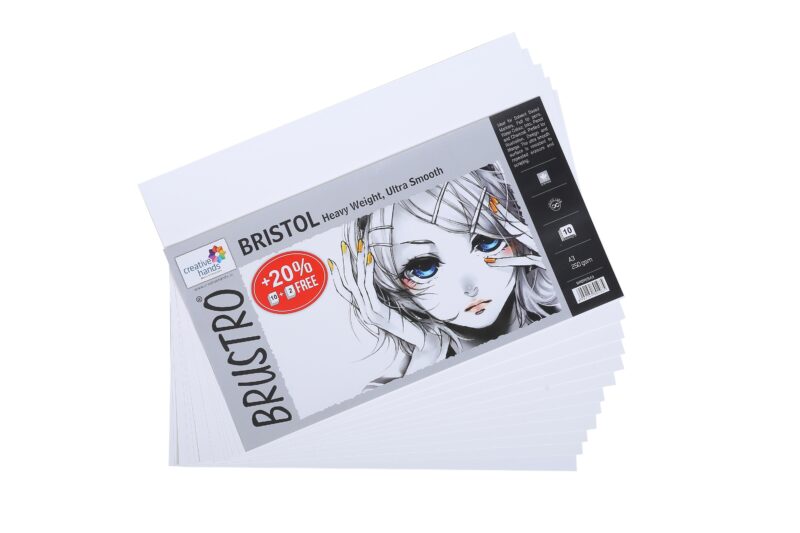 Brustro Ultra Smooth Bristol A3 Size Sheets, 250 GSM (Pack of 10 + 2 Free Sheets) - Image 4