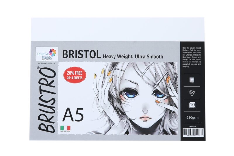 Brustro Ultra Smooth Bristol Sheets, A5 Size, 250 GSM Pack of 20 + 4 Free Sheets (Pack of 2) - Image 7