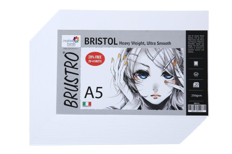 Brustro Ultra Smooth Bristol Sheets, A5 Size, 250 GSM Pack of 20 + 4 Free Sheets (Pack of 2) - Image 3