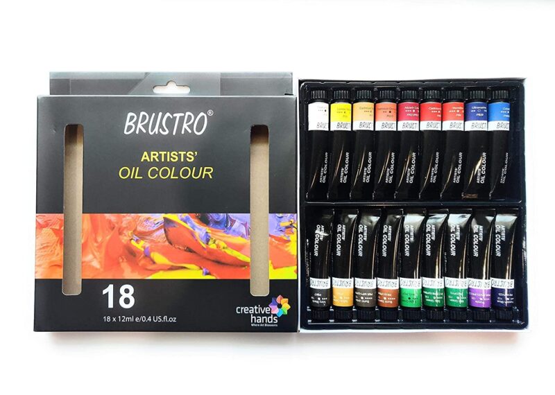 Brustro White Bristle Hair Brushes (Pack of 13) with Artists Oil Colour Set of 18 Colours X 12ML Tubes and Oil Painting Paper 300 GSM A4 (Pack of 9 + 3 Free Sheets) - Image 4