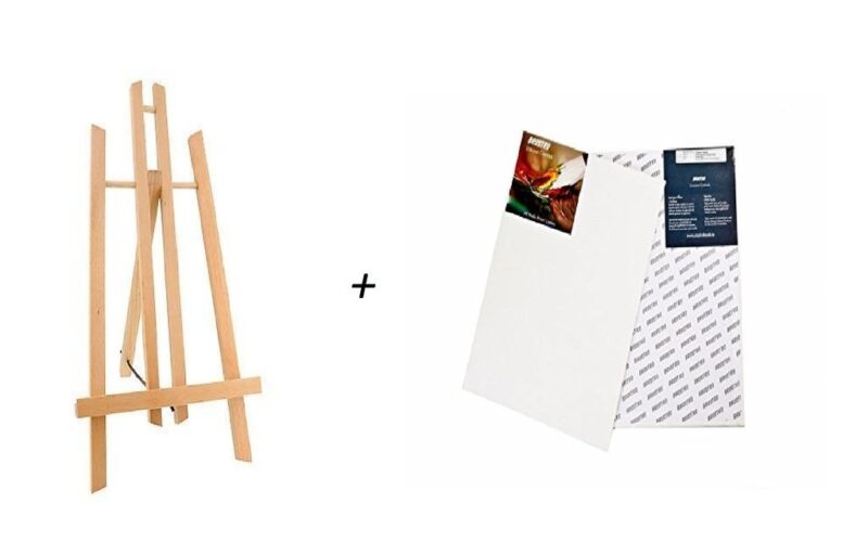 BRUSTRO Artists Small Tabletop A-Frame Wooden Easel, 12 inch with Canvas Board Medium Grain Combo, 10"X12" -Pack of 4 - Image 4