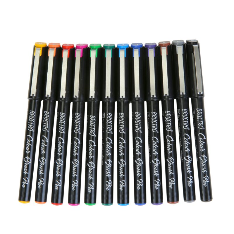 BRUSTRO Colour Brush Pens Set of 12 ( Pigment based , Hard tip brush pen ) Flexible tip for lettering and drawing techniques. - Image 6