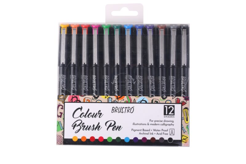 BRUSTRO Colour Brush Pens Set of 12 ( Pigment based , Hard tip brush pen ) Flexible tip for lettering and drawing techniques. - Image 8
