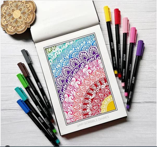 BRUSTRO Coloured Fineliner Set of 12 | Assorted Colours | 0.4mm | Ideal for Writing, Drawing, Coloring, Sketching, Doodles, Mandala Art & BRISTOL Ultra-Smooth Paper | A5, 250 gsm, 20+4 sheets/48 pages - Image 4