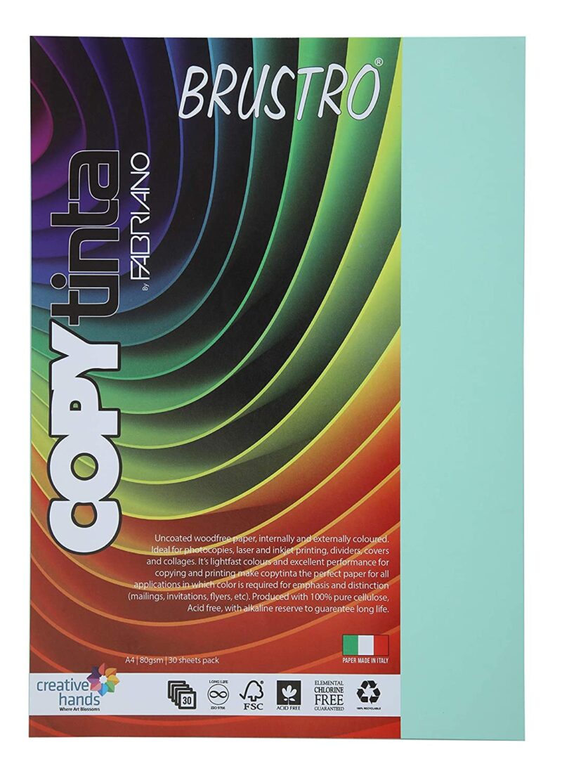 BRUSTRO Copytinta Coloured Craft Paper A4 Size 80 GSM Pastel Green Shade, 30 Sheets Pack. Double Side Coloured for Office Printing, Art, Origami, Craft. VERDE CHIARO - Image 4
