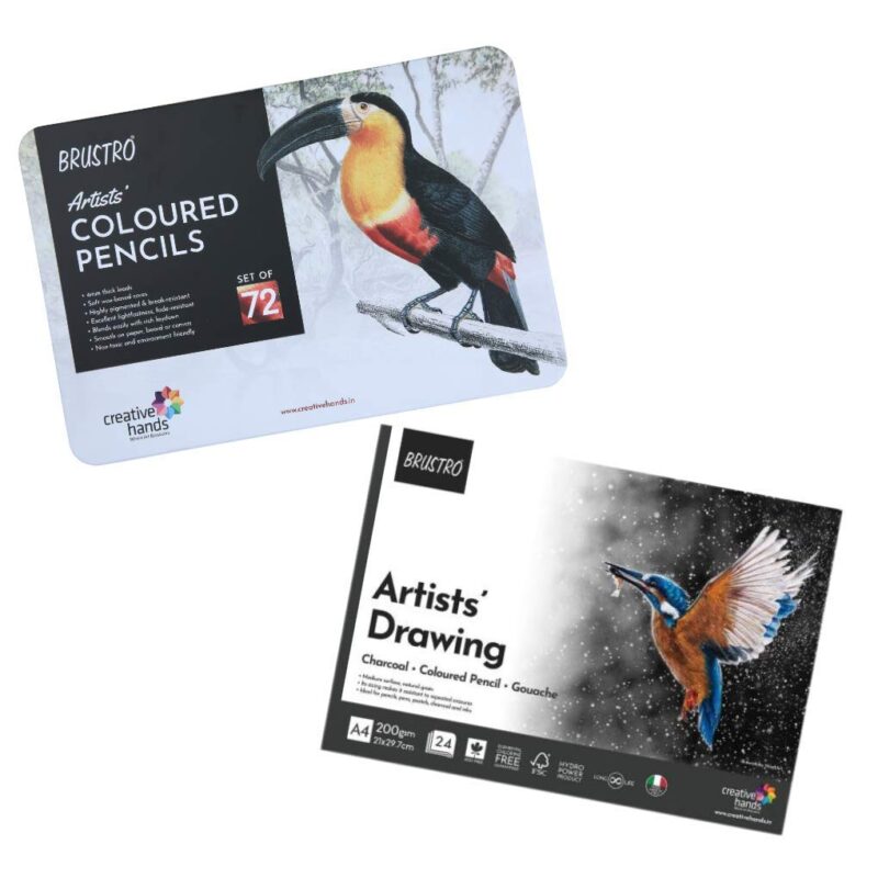 BRUSTRO Artists Colour Pencil Set of 72 (in Elegant tin Box) with Drawing Glued Pad - Image 9