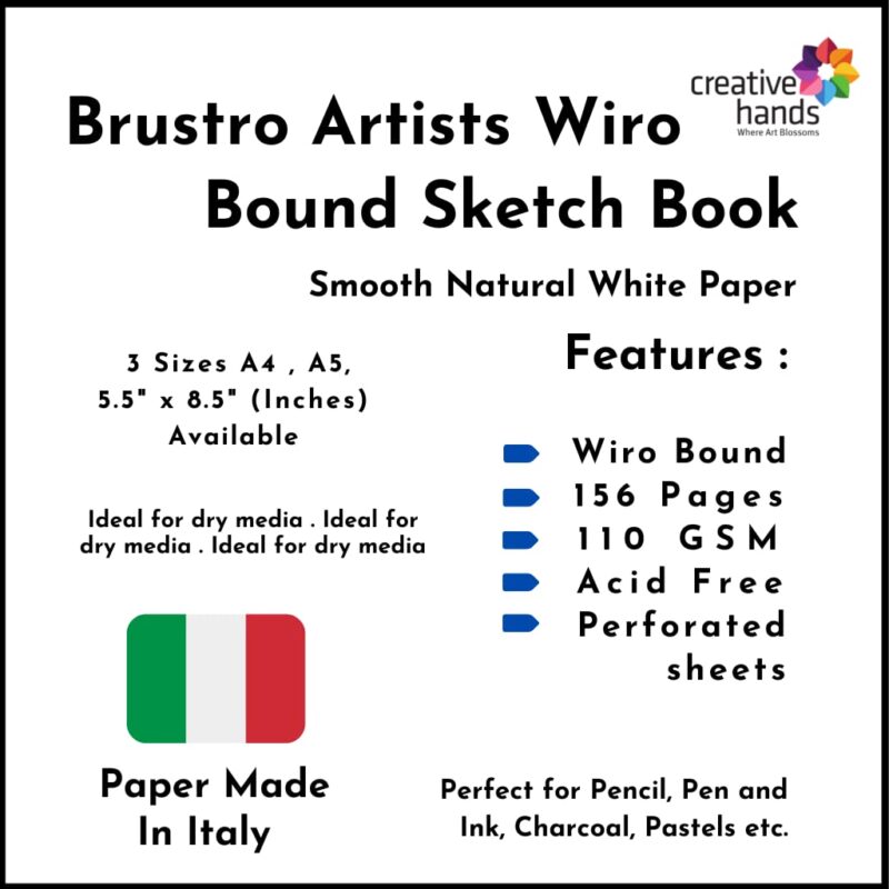 Brustro Artists Wiro Bound Sketch Book Journal, A4 Size,156 Pages,110 GSM - Image 2