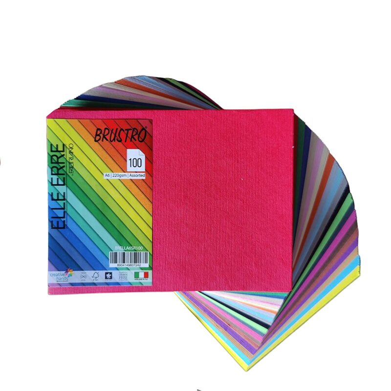 BRUSTRO Elle Erre Cardstock A6 Size, 220 GSM Assorted Colour, Pack of 20 Shades (Both Bright & Soft Mixed) X 5 Sheets (Total 100 Sheets) with Textured Surface on one Side and Smooth on Other. - Image 3