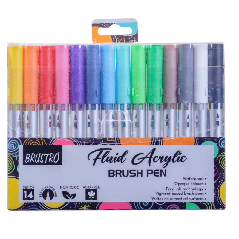 BRUSTRO Fluid Acrylic Brush Pen | Set of 14 | Waterproof, Fast Drying, Opaque Colors, Highly Pigmented | Ideal for Colouring, Drawing, Doodling, Marker, Professional Art & Craft - Image 3