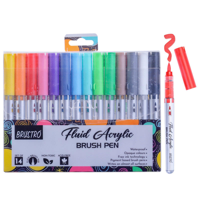 BRUSTRO Fluid Acrylic Brush Pen | Set of 14 | Waterproof, Fast Drying, Opaque Colors, Highly Pigmented | Ideal for Colouring, Drawing, Doodling, Marker, Professional Art & Craft - Image 7