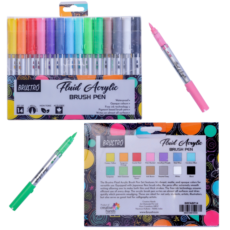 BRUSTRO Fluid Acrylic Brush Pen | Set of 14 | Waterproof, Fast Drying, Opaque Colors, Highly Pigmented | Ideal for Colouring, Drawing, Doodling, Marker, Professional Art & Craft - Image 4