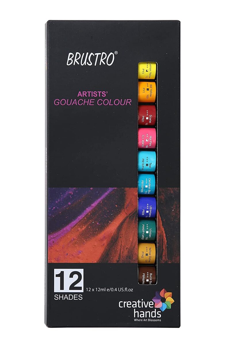 BRUSTRO Artists Gouache Colour | Set of 12 Colours X 12ml Tubes | Highly pigmented, Opaque Colors, Intermixable, Canvas Paint, Perfect For Students, Adults, Beginners, Professionals and Artists - Image 4