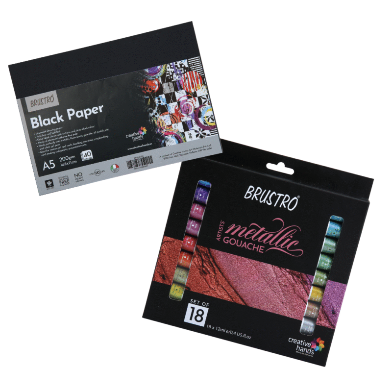 BRUSTRO BRGCCBLA5 Metallic Gouache Set Matte Finish 12ml - Image 8