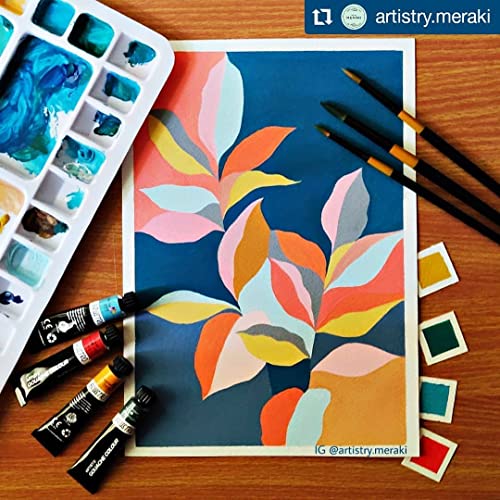 Brustro Artists Gouache Colour Set of 24 (12ML Tubes Each) + Synthetic Brush Set of 15 - Image 7