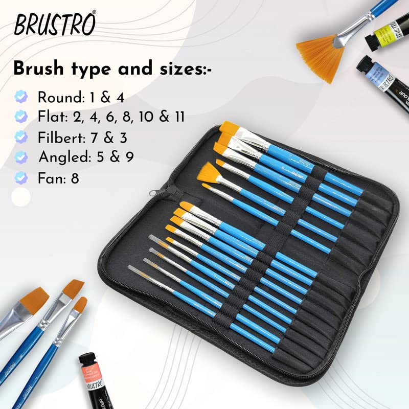 Brustro Artists Gouache Colour Set of 24 (12ML Tubes Each) + Synthetic Brush Set of 15 + Drawing Pad 200 GSM Wiro Bound. - Image 4