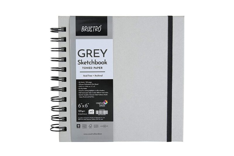 Brustro Toned Paper - Grey Sketchbook, Wiro Bound, Size 6" x 6", 120GSM (60 Sheets) 120 Pages - Image 6
