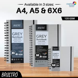 BRUSTRO Toned Paper - Grey Sketchbook | A5, 120 GSM | 60 Sheets/120 Pages |Wiro Bound, Spiral, Drawing, Sketching, Acid-free Paper, Dry media, Mandala Art, Graphite, Charcoal, Colour pencils, Gel pens - Image 4