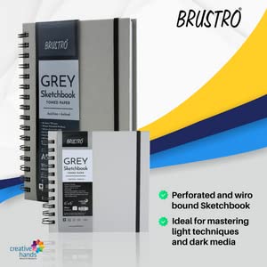 BRUSTRO Toned Paper - Grey Sketchbook | A5, 120 GSM | 60 Sheets/120 Pages |Wiro Bound, Spiral, Drawing, Sketching, Acid-free Paper, Dry media, Mandala Art, Graphite, Charcoal, Colour pencils, Gel pens - Image 5