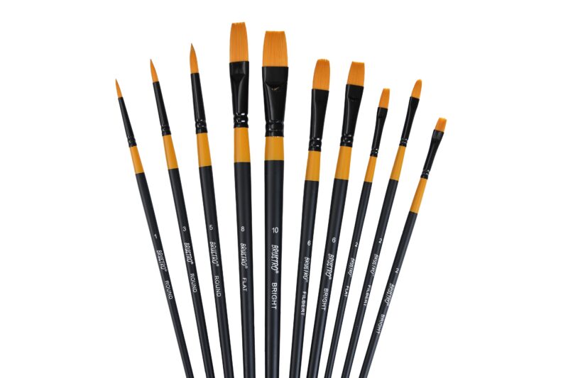 BRUSTRO Artists Gold Taklon Brushes Set of 10| Ideal for Acrylics, Oil paintings, Watercolour | long handle, Bright, Filbert, Flat, Round, Professional Art, School, Office Use. - Image 5